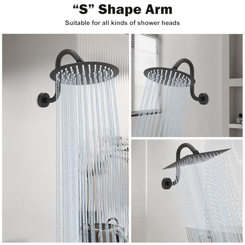 Image of NearMoon S Shaped Shower Head Riser Arm, Shower Extender Arm with Flange, Standard 1 /2 inch Connection- Bathroom Accessory (8 Inch, Matte Black)