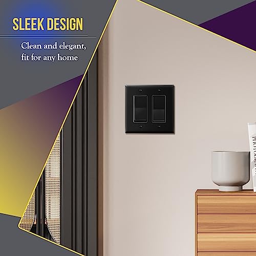 Image of ENERLITES Decorator Light Switch or Receptacle Outlet Wall Plate, Gloss Finish, Midway Size 2-Gang 4.88 inch x 4.92 inch, Unbreakable Polycarbonate Thermoplastic, UL Listed, 8832M-BK, Black