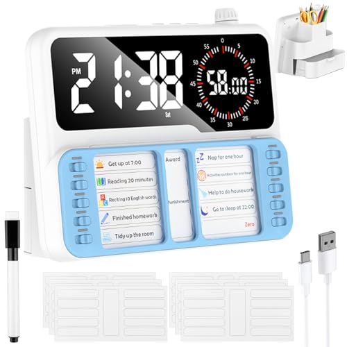 7-in-1 Visual Timer for Kids and Adults, ADHD Planner with 12/24 Hour Visual Timer, Planning Board, Countdown, Alarm Clock, Calendar, Temperature Display, Storage Area, Autism & ADHD Tools