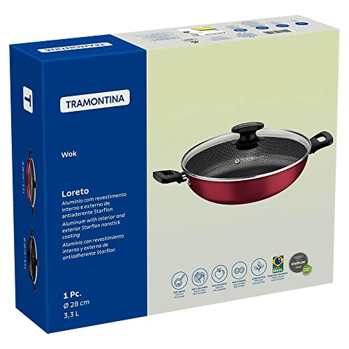 Panela Wok Aluminio, Loreto, Tramontina, Vermelho, 28 cm