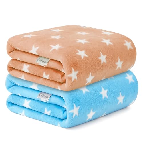 Image of GLUN Fleece Baby Blanket for Newborn, Pack of 2 Different Colours Blue & Brown Combo, All-Season Blanket Ultrasoft Baby Blanket for Babies