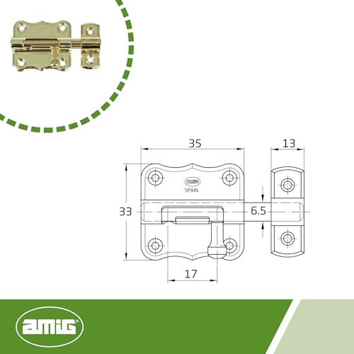 Amig - Pasador de Sobreponer - 35 x 33 mm - Adecuado en Puertas de Paso de Madera - Pestillo para Baño, Dormitorio o Despacho - Cerrojo de Seguridad - Acero Latonado Barnizado - imagen 6