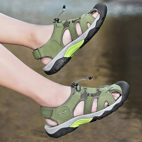Exusiai men's black leather sport sandals Closed Toe Outdoor Hiking Sandals beach adjustable walking sandals3
