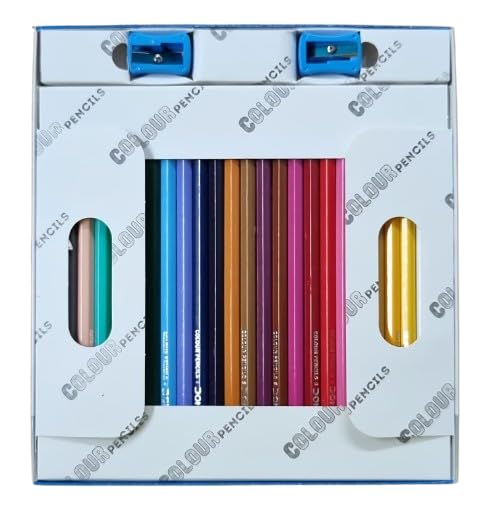 Image of Doms Colour Pencils, Pack of 50 Shades | 2 Pencil Sharpeners Free, Pre-Sharpened, Hexagonal Body Shape, Bright Colours, Accurate Bonding Process
