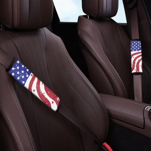 Image of AFPANQZ 4th of July Flag Seat Belt Cover Pads Kit 2 Packs Comfortable Driving Shoulder Protectors Car Safety Seatbelt Pads Soft Comfort Cushion Car Seats Accessories Backpack Strap Pad