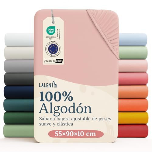 Laleni Sábana Bajera Jersey 55x90 cm co-Sleeper Set de 2 - sábana Bajera co-Sleeper Certificado Oeko-Tex - Funda moisés 100% algodón - sábana Bajera Cochecito - Ropa de Cama bebé Rosa