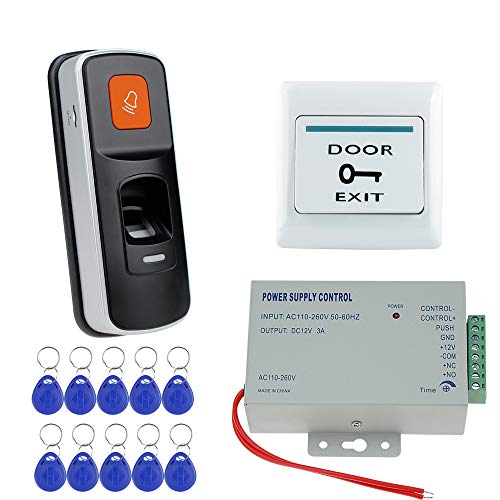 Preisvergleich Produktbild NN99 RFID Tür Fingerprint Zutrittskontrollsystem Kit Biometrische + DC12V / 3A-Stromversorgung + Exit-Taste + 10pcs125KHz-Schlüsselkarten ohne elektrische Schlösser