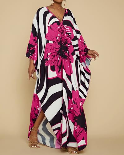 Image of Bsubseach Women Floral Print Kaftan Dresses Plus Size Bathing Suit Cover Up Moo Moos Caftan Beach Dress for Swimwear Summer