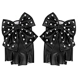 BESTYASH Halb finger Handschuhe Damen Schwarz mit Nieten und Schleife Modische Bühnenhandschuhe für Weihnachts performance und Retro Musikbühne Atmungsaktiv und Bequem für Party und Show