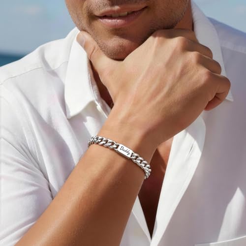 Daddy Bracelet Gifts for Men - Stainless Steel Cuban Chain Link Bracelet for Daddy, Classic Hip Hop Birthday Anniversary Valentines Christmas Father's Day Personalized Jewelry Gift from Daughter - image 2