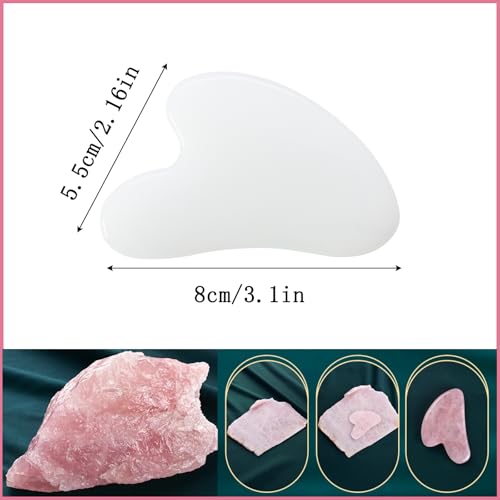 Image of Gua Sha Jade Stone Gua Sha Massage Tool, Guasha Tool for Face and Body Skin Massage. Tools for SPA Acupuncture, Pink Stone for Body Face Neck and Eye, Skin Care Gift for Woman (White)