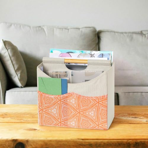 Neateam Zeitungsständer Modern Boho Zeitungshalter, Faltbarer Zeitschriftenständer mit Bambusgriff, Zeitschriftensammler Zeitungskorb für Büro Zuhause und Wohnzimmer - Orange