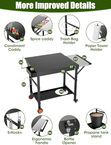 Image of Outdoor Grill Table /Cart and Grill Cover for Pizza Oven Table, Large Space with Wheels Pizza Oven Stand& Heavy Duty Waterproof Cover, Fits Ooni Blackstone Ninja Cuisinart Gozney, Solo Stove