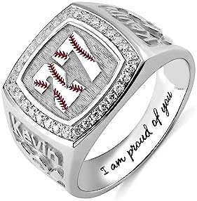 GSBSCSM Personalized American Baseball Sport Softball Band Name Ring Engraved Baseball Solitaire Birthstone Ring Sterling Silver 925 Wedding Band