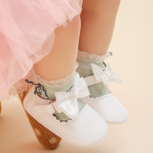 Meckior Infant Baby Girls Boys Handmade Princess Flats Toddler First Walkers Soft PU Leather Non-Slip Crib Wedding Dress Shoes3