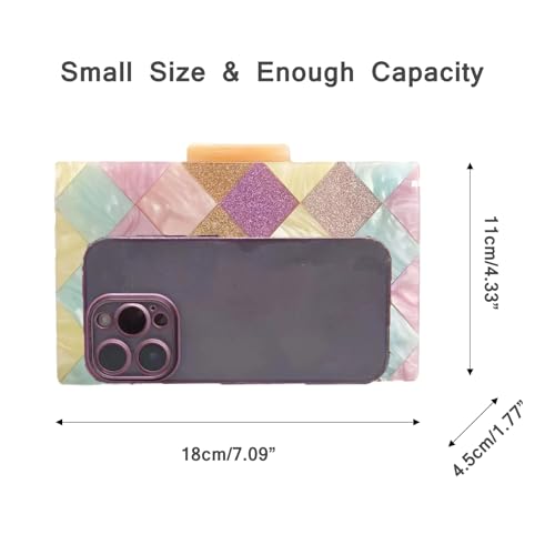 Image of Acrylic Clutch Purse for Women Colorful Evening Handbag Geometric Marbling Box Bag with Detachable Chain