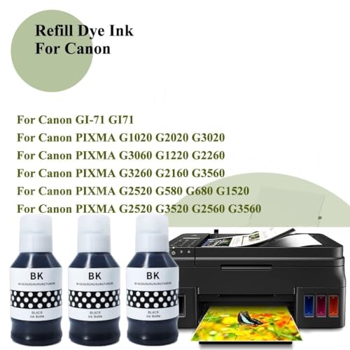 Image of GI71 Ink for Canon Pixma G2020, G2021, G2060, G3020, G3021, G1020 (PGBK x 135gm) - Compatible CN GI71 Ink Bottle (3 Black)