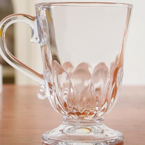 Image of Nestasia Set of 6 Transparent Glass Tea Cups (196ml Each) - Fluted 100% Food Safe & Chip-Resistant Glass Set | Perfect for Irish Coffee, Tea, Hot & Cold Beverages