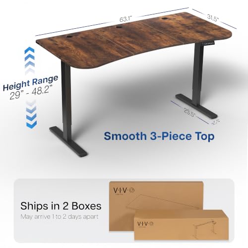 Image of VIVO Electric 63 x 32 in Rustic Standing Desk, Memory Height Adjustment, 1B Series, Holds 220 lbs, Vintage Brown Top Black Frame, DESK-KIT-1B1N