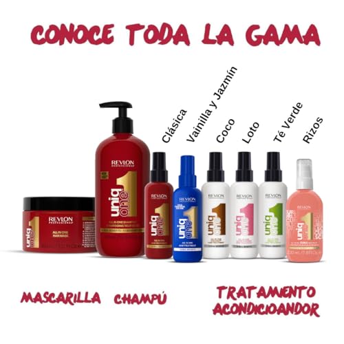 REVLON PROFESSIONAL UniqOne All in One Protector Térmico Pelo, Hidratación Profunda Cabello, Tratamiento en Spray sin Aclarado, Desenredante Pelo Mujer, Fragrancia Flor de Loto 150 ml