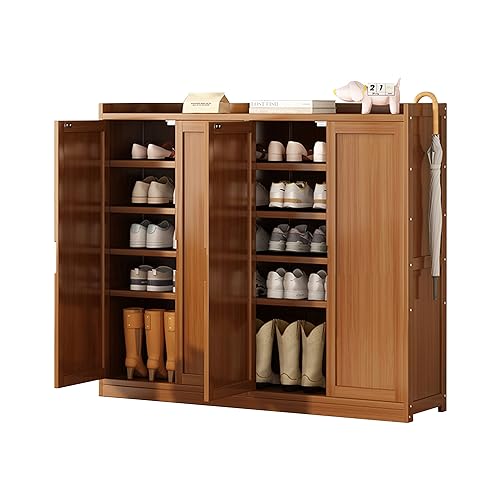 Meuble à chaussures coulissant et pivotant en bois avec étagère réglable