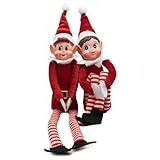 MANNY'S LAB Elfo travieso - Juego de 2 figuras de elfo de Navidad (39 cm), diseño de elfos navideños plegables, base contrapesada, ideales para decoraciones navideñas y adornos navideños mágicos