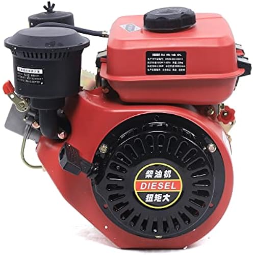 Diesel Engine, 196CC 4 Stroke Single Cylinder Air Cooling Diesel Engine Recoil Start System Diesel Motor for Small Agricultural Machine, Go Cart, Chipper, Log Splitter, Lawn Mower, Cement Mixer (Red)