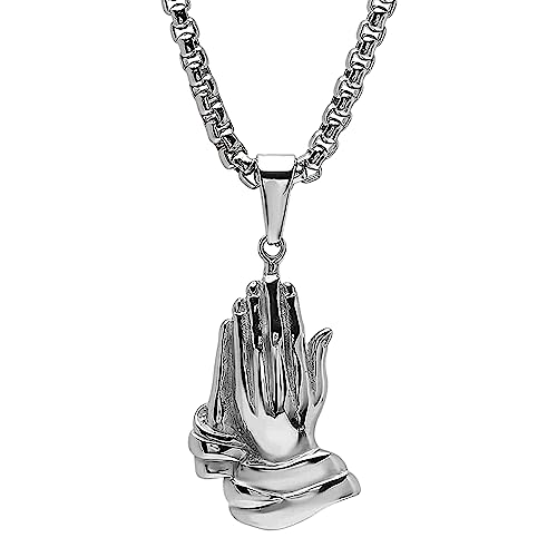 Steeltime Stainless Steel Praying Hands Pendant with 24
