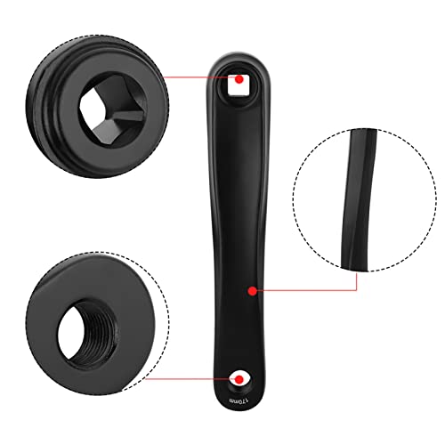 XHIKOWAT Cycle Crank Arms Aluminium Left Single Chain Crank Arm Replacement Kit Crank repair parts 170mm Black Silver Color (Square hole) - Image 3