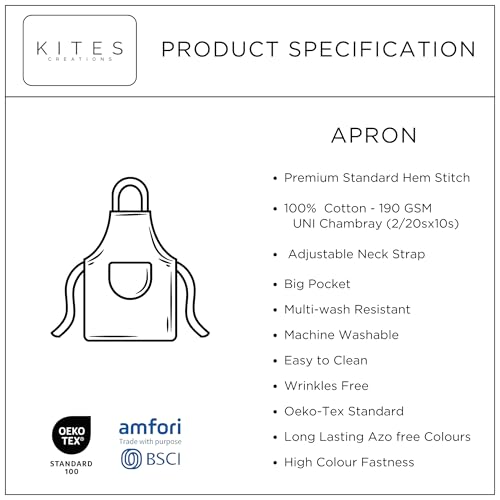Image of Cotton Kitchen Apron for Women & Men - Set of 1 - Uni Plain, (28 inch X32 inch) Durable Apron with Spacious Pocket - Perfect Kitchen Set for Home or Professional Use - Baby Blue