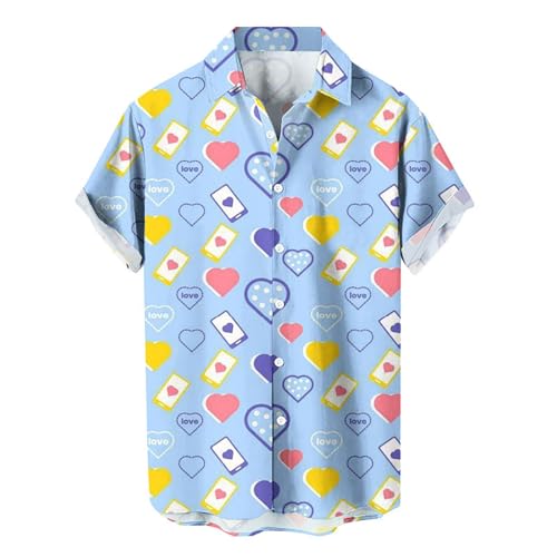 Generisch Camisa de manga corta para hombre, informal, cuello de verano, ocio, moda, estilo de negocios, ligera, elegante, transpirable, cómoda, azul claro, 5XL