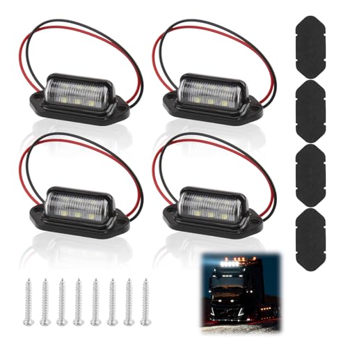 NIRJIK 4 Pièces Luces LED Para Matrícula, Juego de 4 Lámparas 12V-24V con 6 LED SMD, Impermeables Antipolvo Antigolpes, Fácil Instalación Universal Para Coche Camión Remolque Caravana SUV