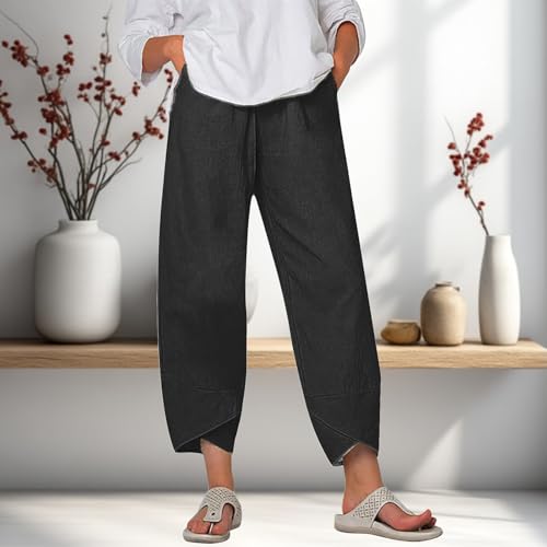 MARSVOVO Casual Pants for Women Fashion Split Hem Wide Leg Trousers Soft Elastic Waist Womens Cropped Pants with Pockets2