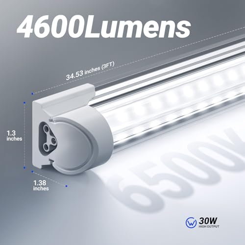 Image of Barrina LED Shop Lights, 3FT 30W 4600LM 6500K, Super Bright High Output Linkable for Workshop, V Shaped Clear Cover T8 LED Shop Light for Garage, 3 Foot (Pack of 6)