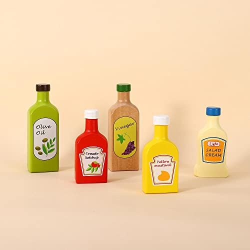 SOKA Wooden Pretend Play Kitchen Food Sauces & Oils Condiments Set Developmental Montessori Activity Toy Playset for Toddlers Children Boy Girl Ages 2 year old +