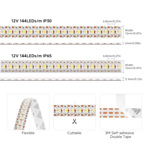 Image of BTF-LIGHTING SK6812(Similar WS2812B) UL Listed RGBW RGB+Natural White(4000K) Individually Addressable DC12V 3.28FT 144LED /m 4 Colors in 1 Light Dream LED Strip IP65 White PCB(No Adapter or Controller)