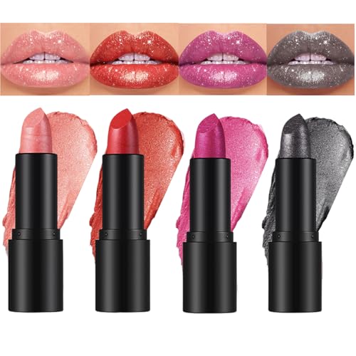 KTouler Sparkling Lip Gloss Glitter Shimmer Metallic Lipstick, Diamond Shiny Lipstick Moisturizer Waterproof Long Lasting Non-sticky For All Skin Tones