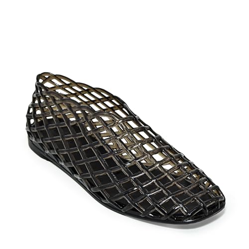 Wild Diva ANSLA-02 Women's Clear Jelly Cage Mesh Slip On Ballet Flats (Smoke, US Footwear Size System, Adult, Women, Numeric, Medium, 6)