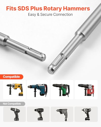 Image of VEVOR SDS Plus Chisel Set, 6pcs SDS Plus Rotary Hammer Drill Attachments, Includes Point, Flat, & U-Groove Chisels, Heat Treated 40Cr Alloy Steel, Sharp Edge for Demolition, Concrete and Brick