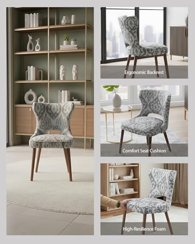 Image of Wooden Dining Chairs Set of 2, Farmhouse Dining Room Chairs with Solid Wood Legs, Mid Century Fabric Kitchen Chairs, Upholstered Chair for Restaurant & Cafe- Jacquard