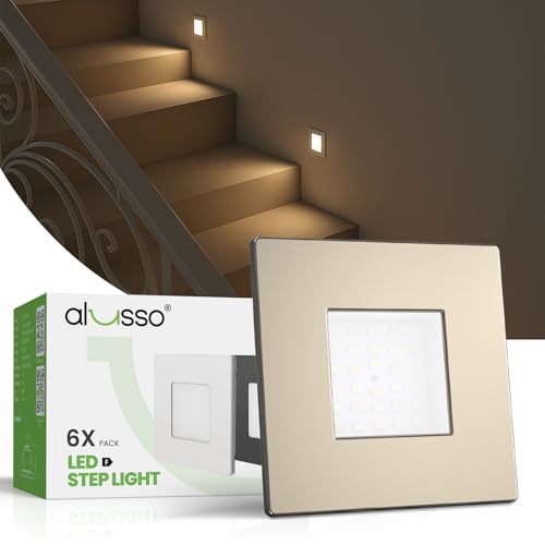 ALUSSO® 6er Set LED Treppenbeleuchtung 230V Dimmbar 3CCT Warmweiß Neutralweiß Kaltweiß Treppenlicht, 3WT 0.5W 1.5W 2.5W IP44 Treppenstufenbeleuchtung Treppenleuchte Wandeinbauleuchte, Eckig Nickel