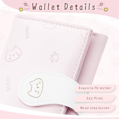 Cute Wallets for Women, Small Women Wallet PU Leather Bifold Card Holder ID Window Purse for Women Girls (Pink)3