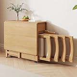Design pliable 3-en-1 pour tous les espaces – Table à manger pliable avec 3 modes : complètement repliée, mi-pliée ou complètement ouverte. Idéale pour studios ou appartements, elle optimise l’espace au quotidien.