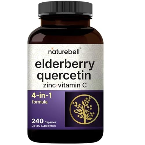 NatureBell Elderberry Quercetin 4-in-1 with Vitamin C & Zinc, 240 Capsules | Traditional Herbal Supplement | 500mg Sambucus Nigra, 500mg Quercetin, 25