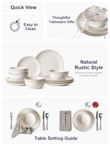 LE TAUCI Dinnerware Sets for 4, 12 Piece Ceramic Dish Set with Plates and Bowls | Oven/Dishwasher/Microwave Safe | Ideal for Housewarming | Reactive Beige (10" Plate+8" Dish+27oz Bowl) - Image 6