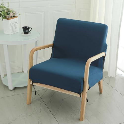 Hearda Elegante Color Liso Fundas Sillas Soltero,Funda Silla de Brazo de Madera Antideslizante,Fundas para Sillas Elástico,Protectora Sillón con Cremallera,Sala de Estar,Dormitorio,Hotel (Azul)
