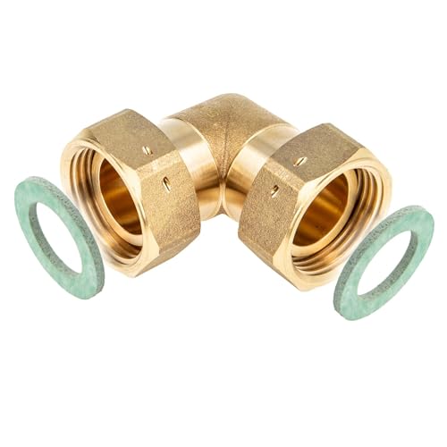 tecuro Ángulo de 90°, tuerca de unión en ambos lados de 1 pulgada (sellado plano) – MS-blank CW617N según el Reglamento de agua potable 50930-6