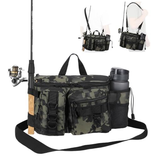 Bolsa de Pesca Bolsa de Aparejos de Pesca, Impermeable Mochila de Pesca Bolsas de Pesca de Gran Capacidad, Kit de Accesorios de Pesca al Aire Libre con Correas Ajustables para Pesca Senderismo Caza
