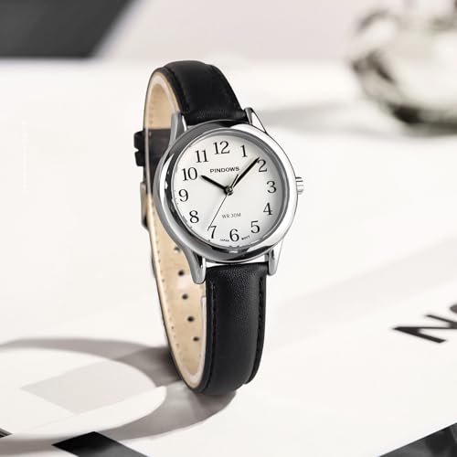 PINDOWS Minimalist Watches for Women, Gold-Tone Case with Black Leather Strap, Fashionable, Everyday Elegant Quartz Analog Dress Watch by PINDOWS - Used condition - Image 6