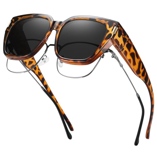 Image of HAOLOTA Polarized Fit Over Glasses Sunglasses for Women Men Trendy Square Wrap Around Shades UV Protection